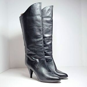 Mister Shoes Markon Footwear Heeled Boots Black Leather Calf Length Pull-On 6.5M